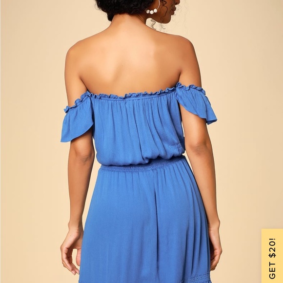 LuLus Blue Off the Shoulder Mini Dress - Picture 4 of 4